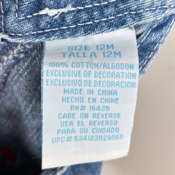 VTG 90s Thomas the Tank Train Engine Denim Overalls Embroidered 12M Blue Jean - Picture 6 of 9